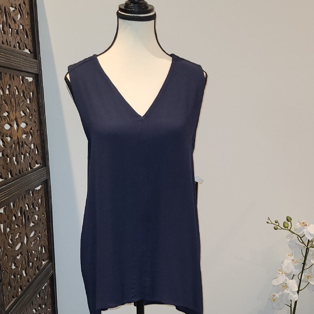 New Violet & Claire Deep Blue V-Neck Blouse With Back Pleating.